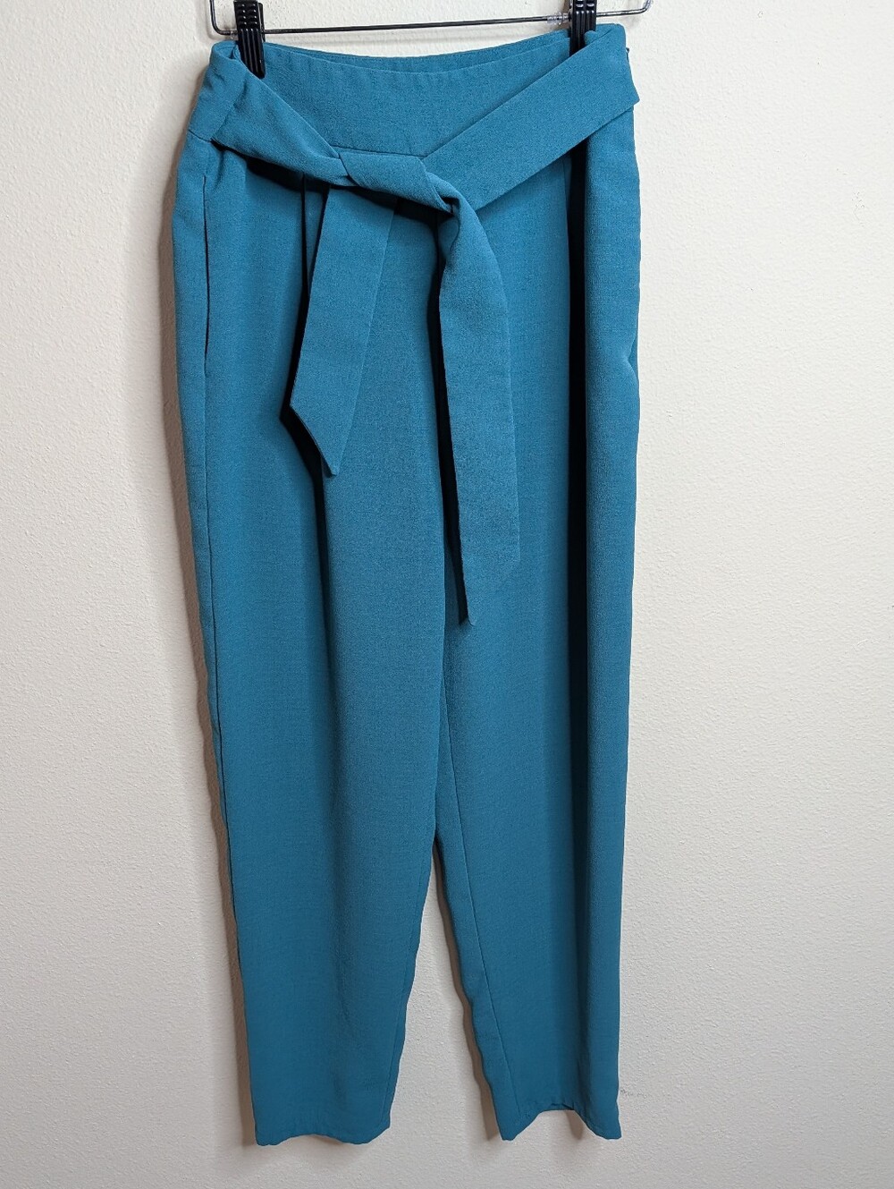 Leith Teal Tie Waist‎ Tapered Pants Small High Rise Cropped Pockets Teal Blue